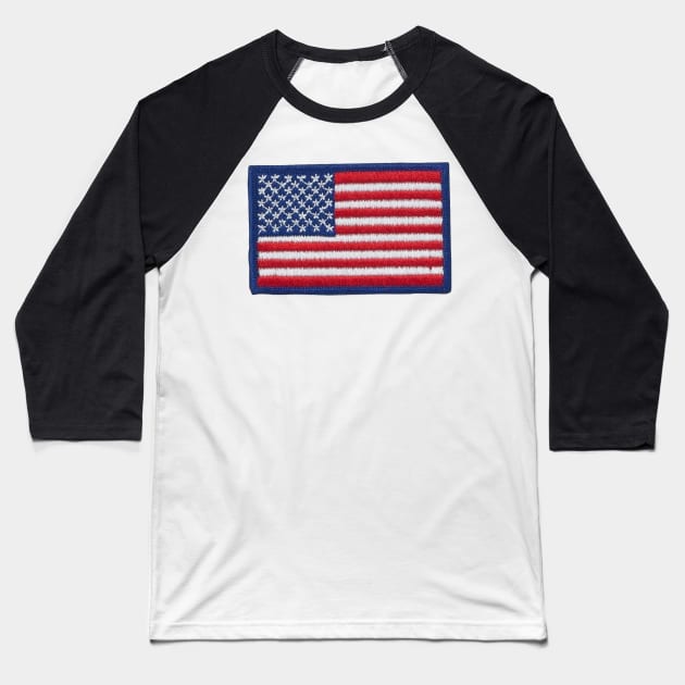 Embroidery American Flag Sticker Baseball T-Shirt by anacarminda